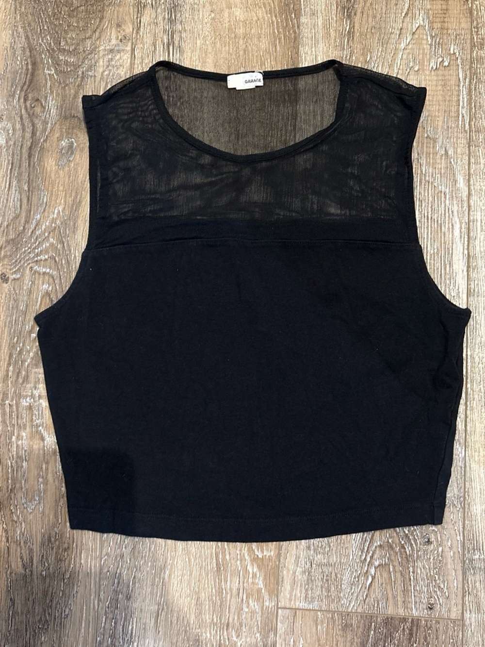 Garage Black Sheer Yoke Crop Tank